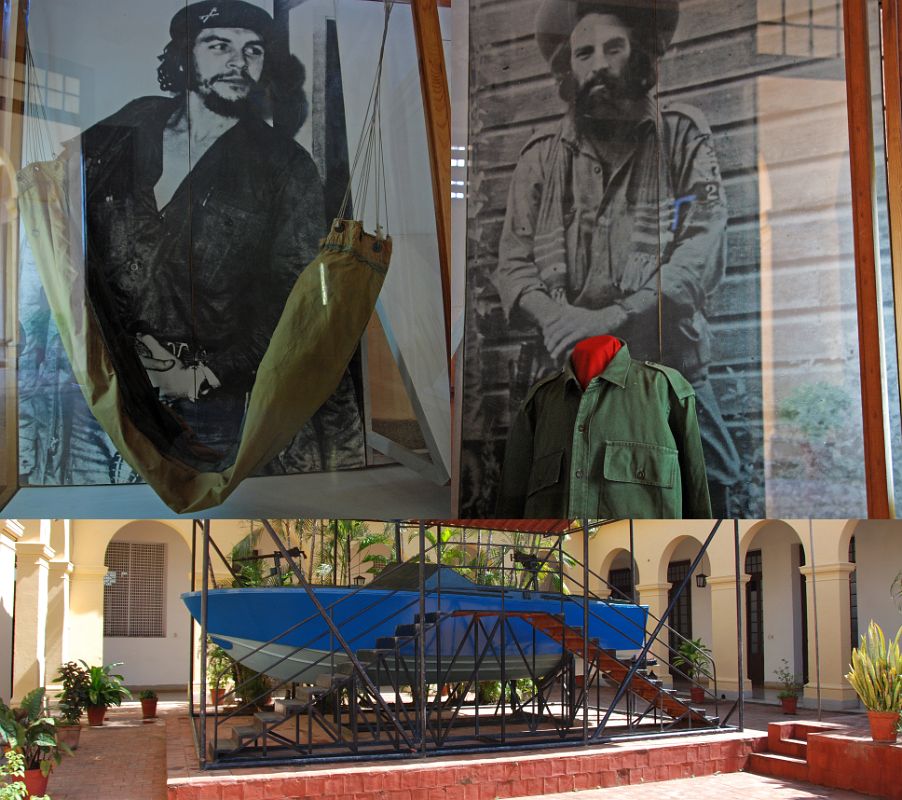36 Cuba - Trinidad - Museo Nacional de la Lucha Contra Bandidos - Che Guevara hammock, Camilo Cienfuegos shirt, bandidos boat